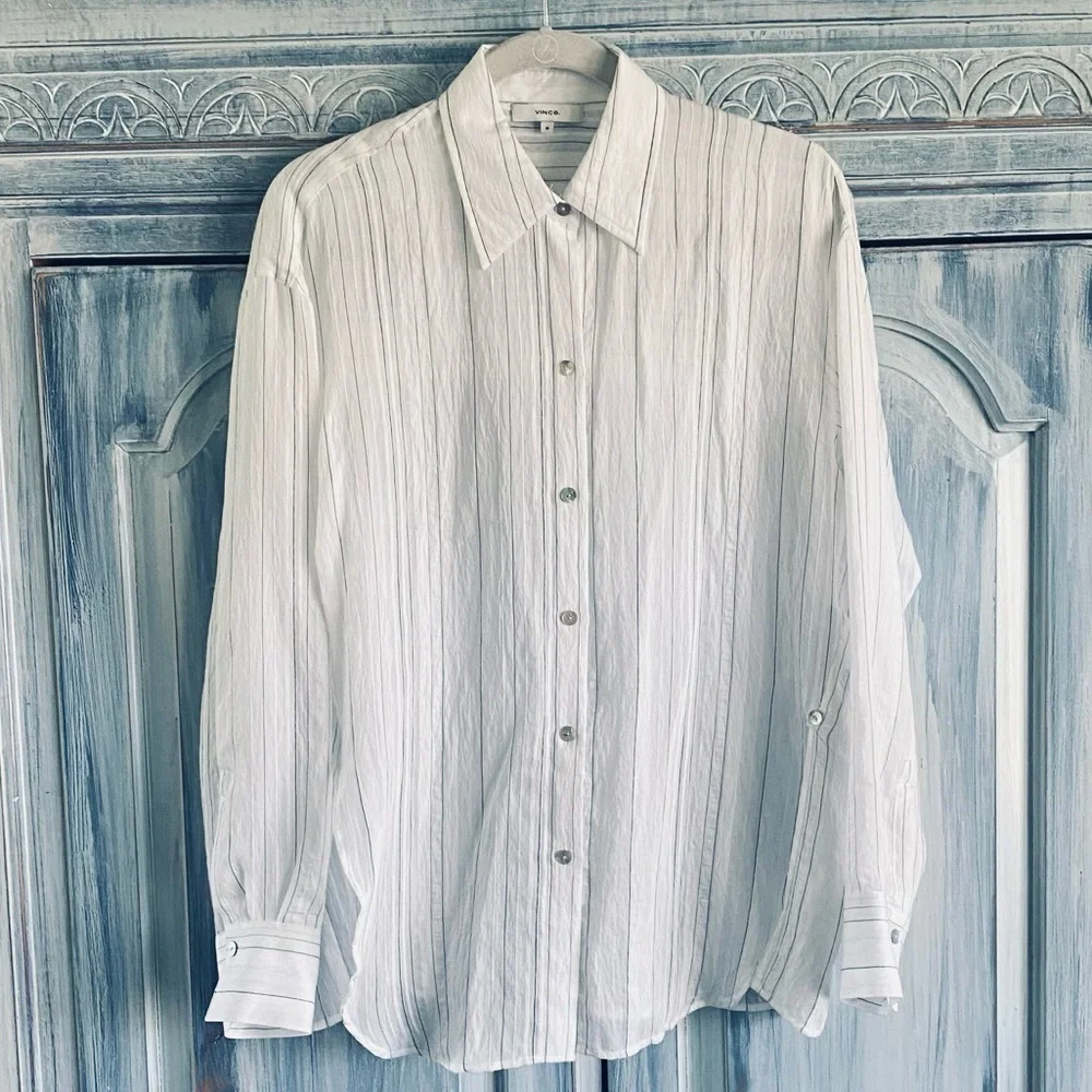 Drapey Stripe Convertible Button-down Shirt In Optic White/ Black